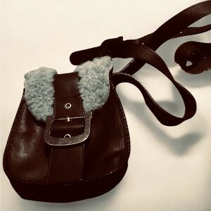 Ugg Brown Leather Crossbody Bag with Silver Buckle